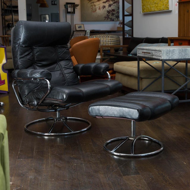 Vintage Ekornes Leather Stressless Recliner and Ottoman Chairish