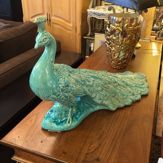 Aqua Porcelain Peacock Figurine The Global Views Chairish