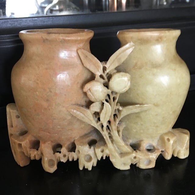 Antique Carved Soapstone Double Vase Chairish