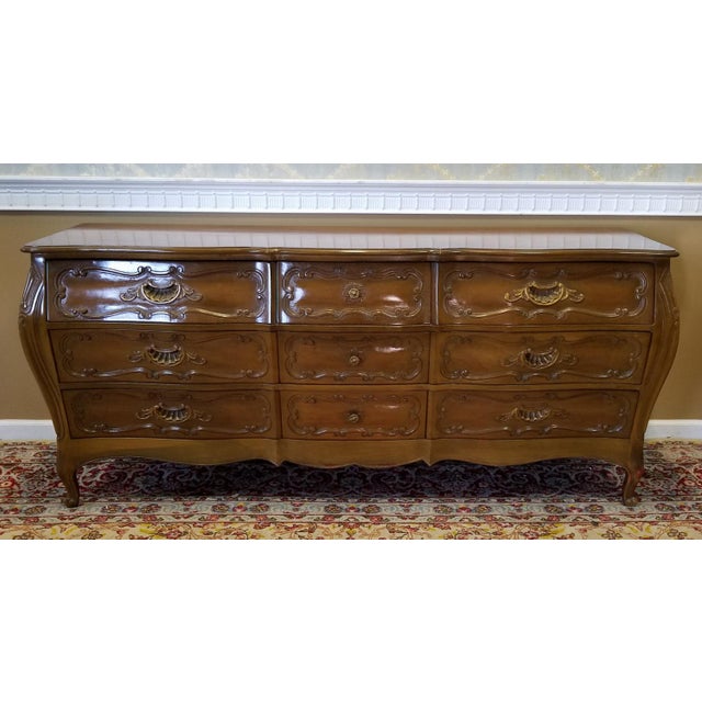 1960s Italian Provincial Fruitwood Bombe Style 9 Drawer ...