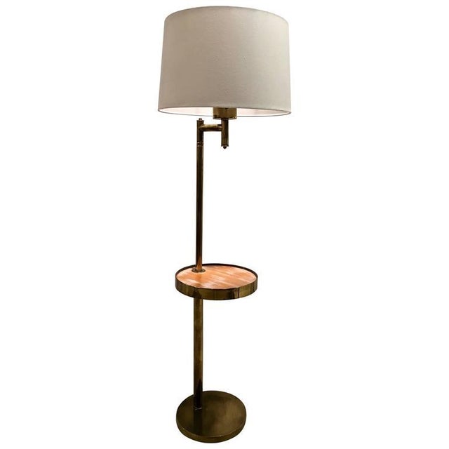 MidCentury Brass Floor Lamp W/ Cerused Wood Tray Table Chairish