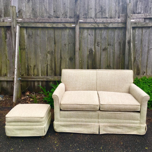 MidCentury Woven Wool Loveseat & Ottoman Chairish