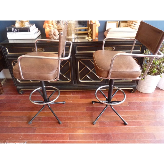 MidCentury Brown Leather Bar Stools A Pair Chairish