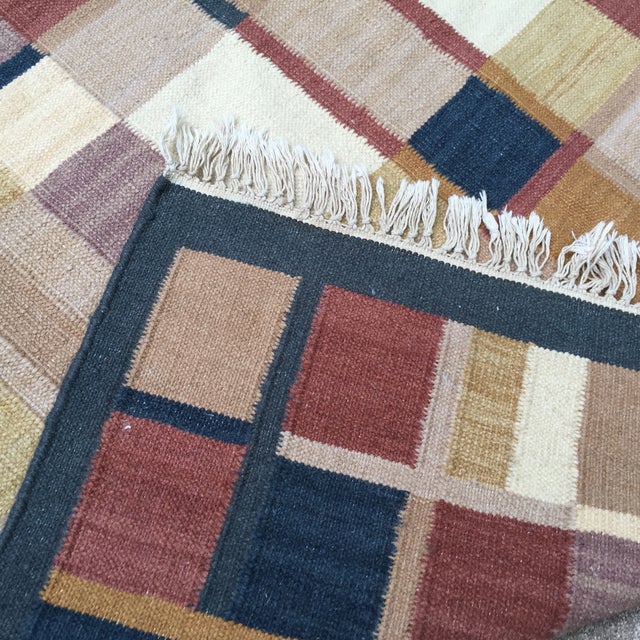 Geometric Indian Dhurrie Wool Rug 4' x 6' Chairish