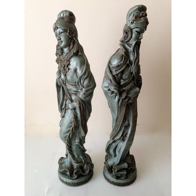 Large Vintage Asian Statues of a Man and Woman 2 Chairish