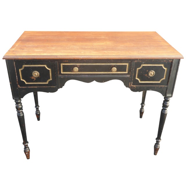 Vintage French Provincial Black & Gold Gilt Writing Desk ...