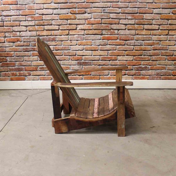 Reclaimed Wood Adirondack Chairs &amp; Table Set | Chairish