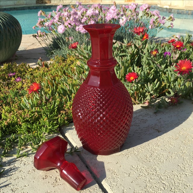 MidCentury Ruby Red Glass Liquor Decanter Chairish