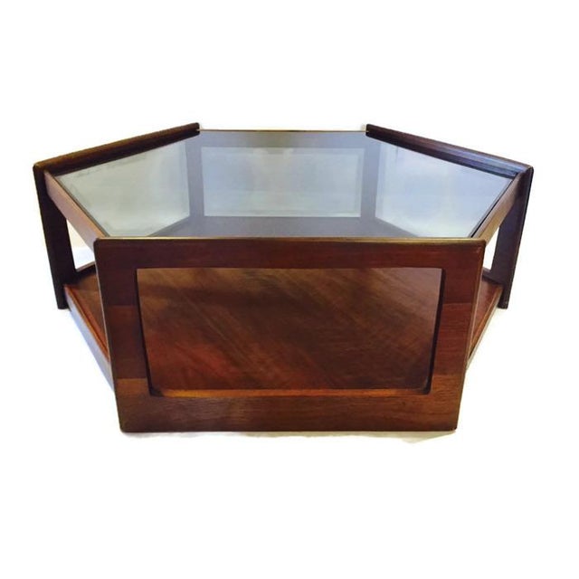 Mid Century Modern Hexagon Coffee Table Walnut & Smoky Glass Top Chairish