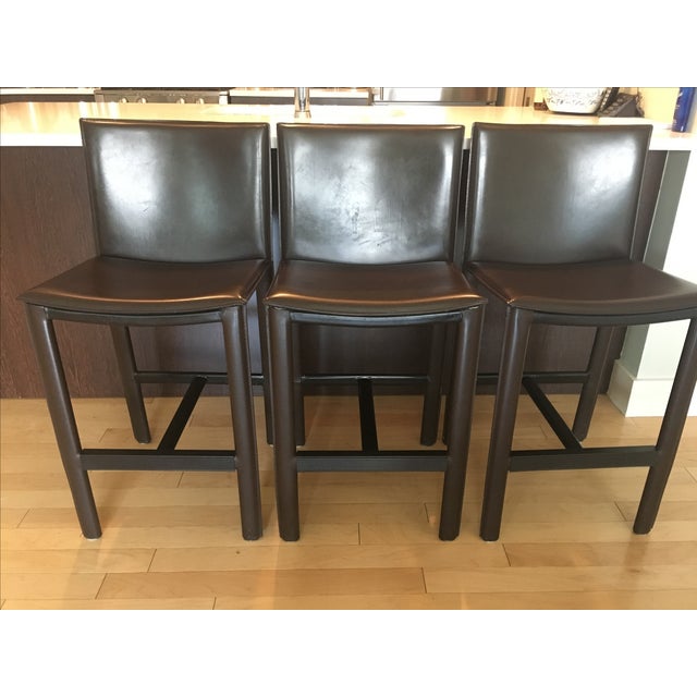 RH Brown Leather Counter Stools Set of 3 Chairish