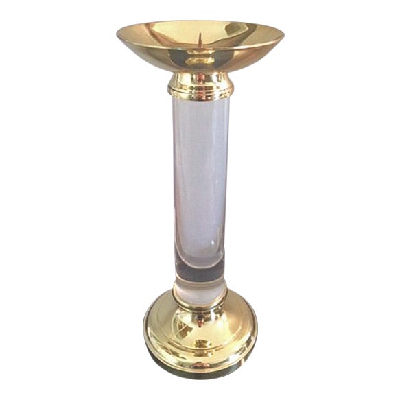 Vintage Lucite & Brass Pillar Candle Holder Chairish