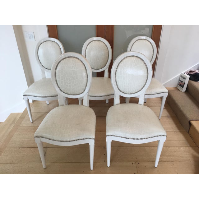 Oly Tyler White Croc Stamped Leather & Nickel Nailhead ...