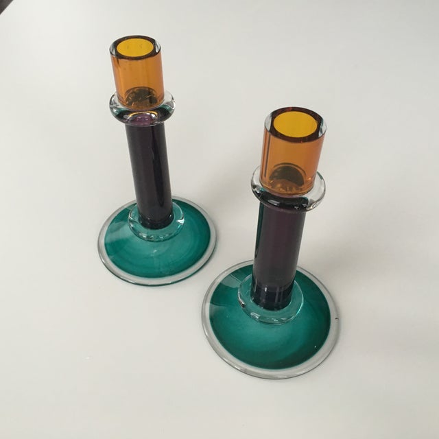 Vintage Hand Blown Glass Candlesticks A Pair Chairish