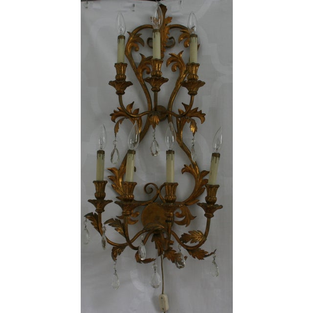 Italian Tole Gilt Wall Sconce With Crystal Prisms Chairish