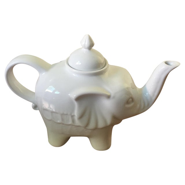 White Ceramic Elephant Teapot Chairish