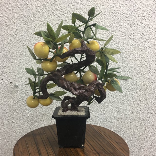 Chinese Jade & Ceramic White Peach Tree Sculpture Chairish