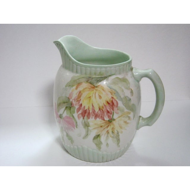 Antique Hand Painted Floral Pitcher | Chairish