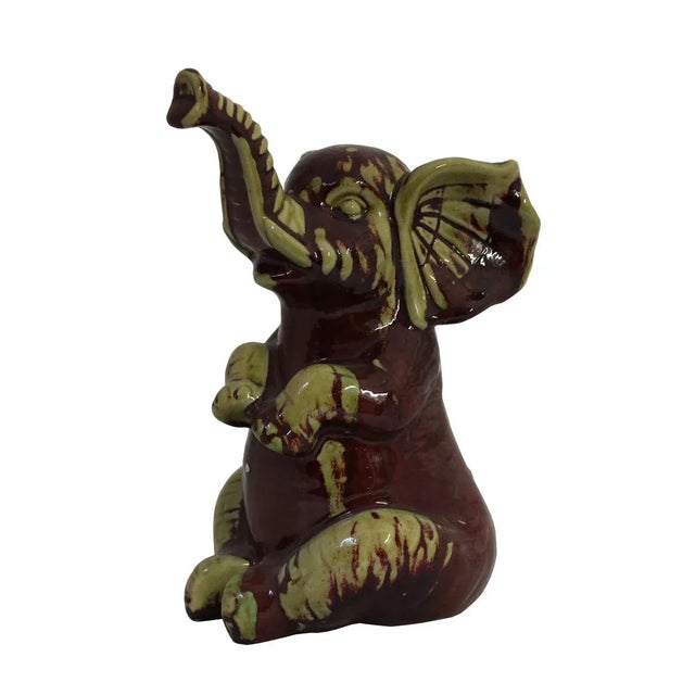 Ceramic Dark Red Baby Elephant Figurine | Chairish