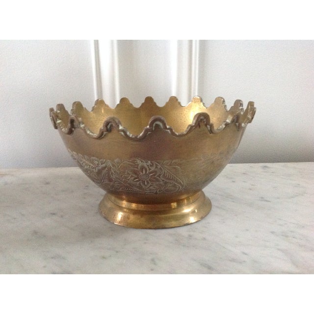 Vintage Footed Brass Bowl With Quatrefoil Detail Chairish