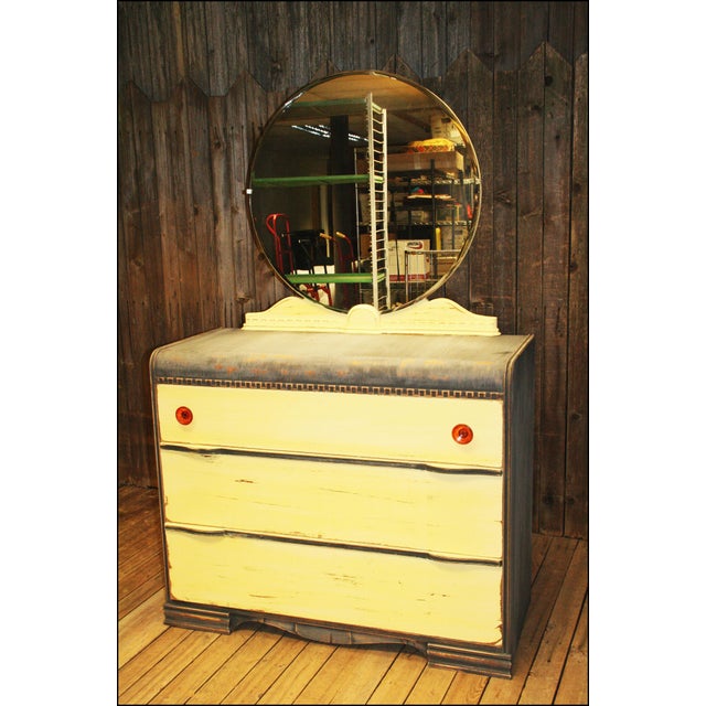 Vintage Distressed Art Deco Waterfall Dresser & Mirror Chairish