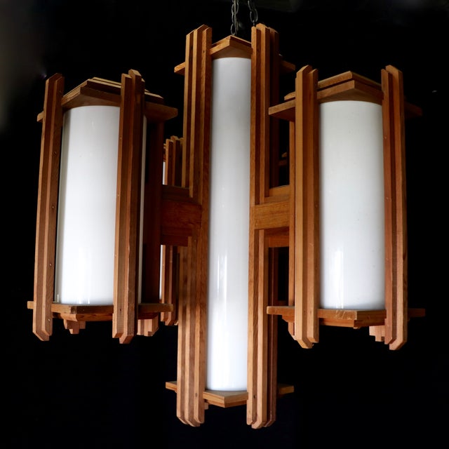Frank Lloyd Wright Style Wooden Chandelier | Chairish