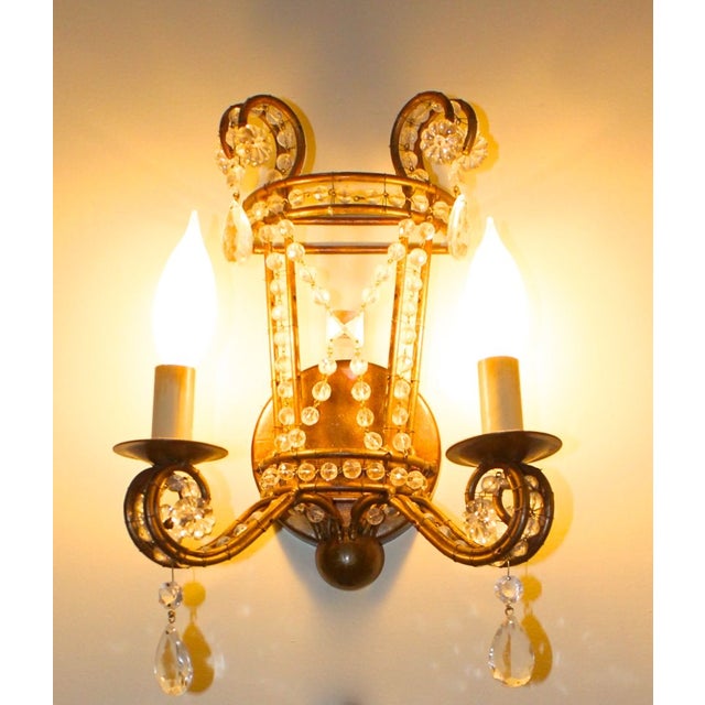 Gilt French Iron & Crystal Wall Sconces - A Pair Chairish