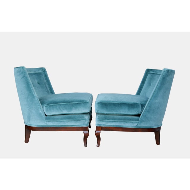 MidCentury Blue Velvet Slipper Chairs A Pair Chairish