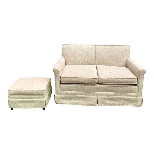 MidCentury Woven Wool Loveseat & Ottoman Chairish