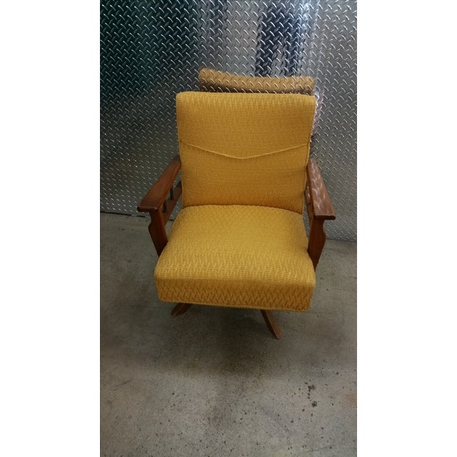 MCM Gold Chenille and Wood Swivel Lounge Chair Chairish
