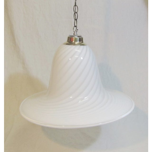 Murano Style White Swirl Glass Pendant Light | Chairish