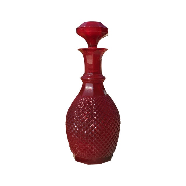 MidCentury Ruby Red Glass Liquor Decanter Chairish