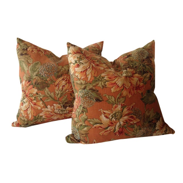 Newport Orange Floral Pillows - S/2 Chairish
