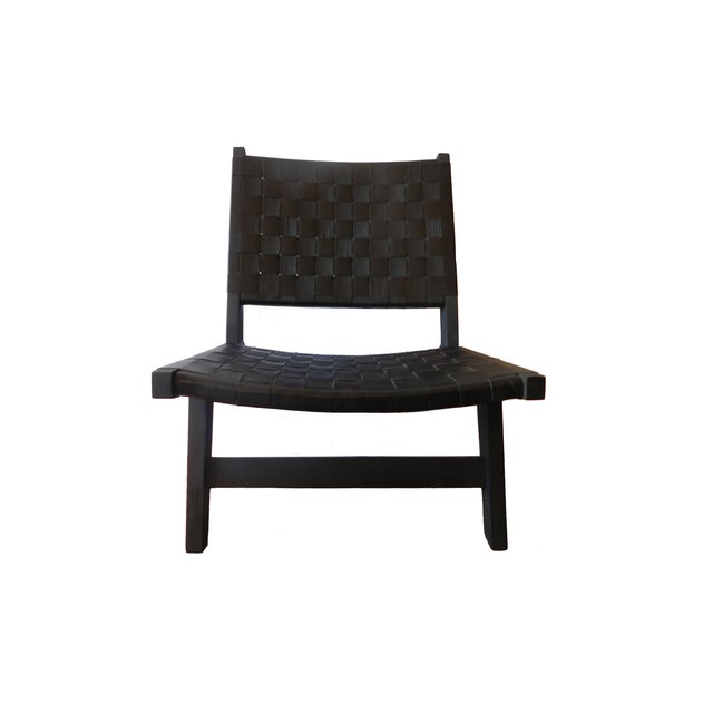 Woven Black Leather Lounge Chair | Chairish