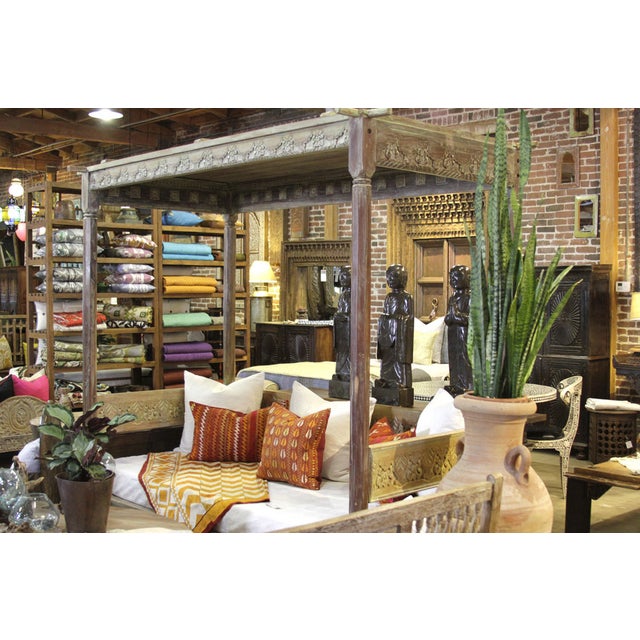 Rustic Carved Four Poster Canopy Teak Daybed Chairish