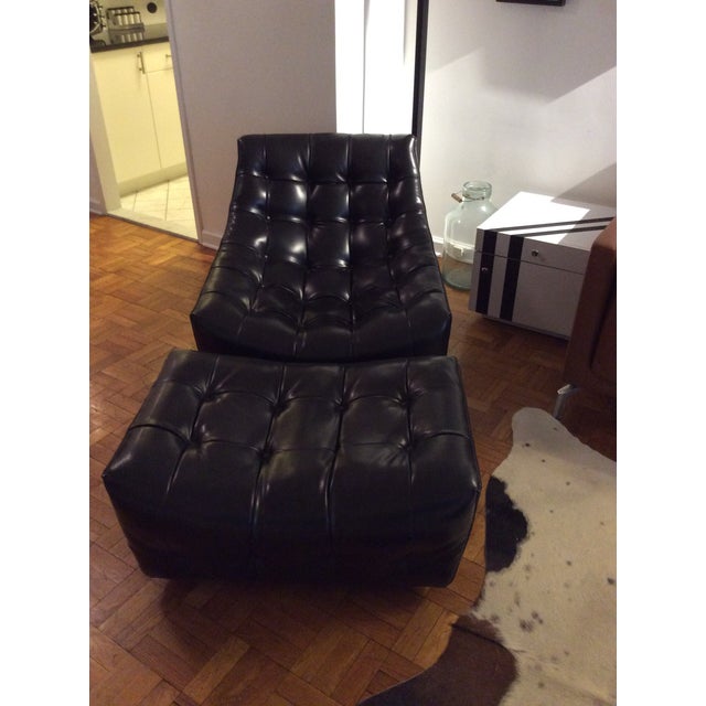 Black Leather Chair & Ottoman | Chairish