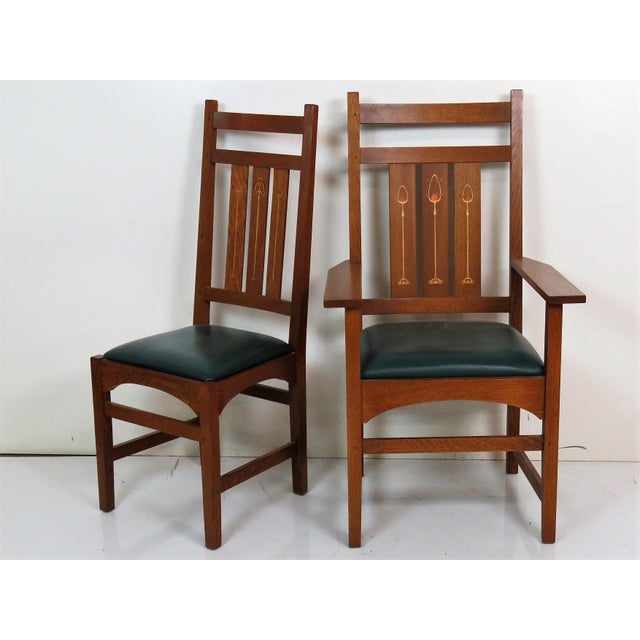 Stickley Inlaid Oak Dining Chairs Set of 6 Chairish