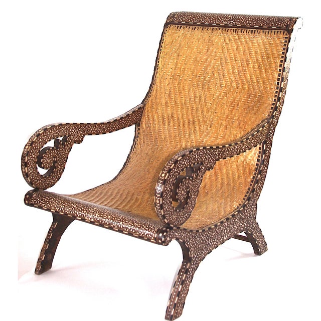 19th C. Indian Plantation Cane Inlay Chairs Pair Chairish