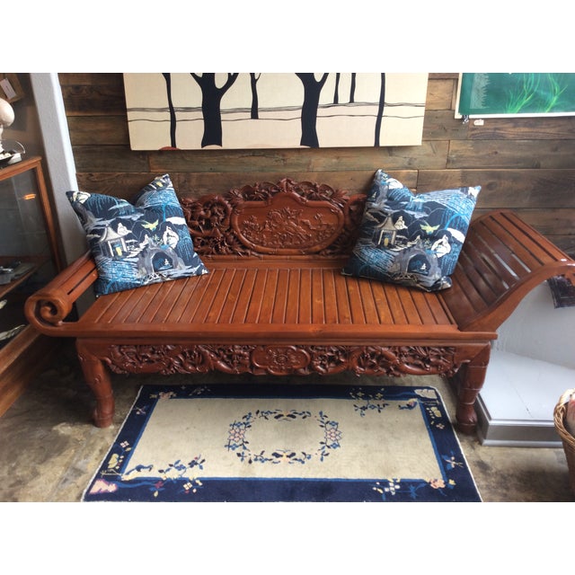 Vietnamese Hand Carved Wood Chaise Lounge Chairish
