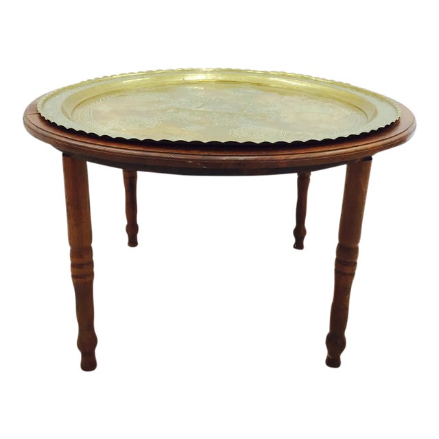 Vintage Brass Tray Top Coffee Table | Chairish
