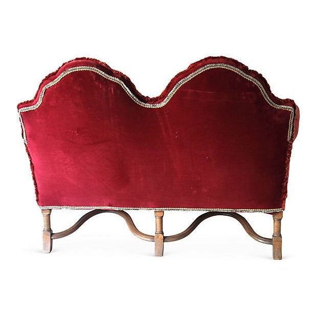 Burgundy Velvet Settee | Chairish