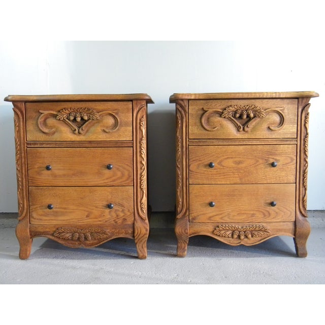 Carved Oak Nightstands A Pair Chairish