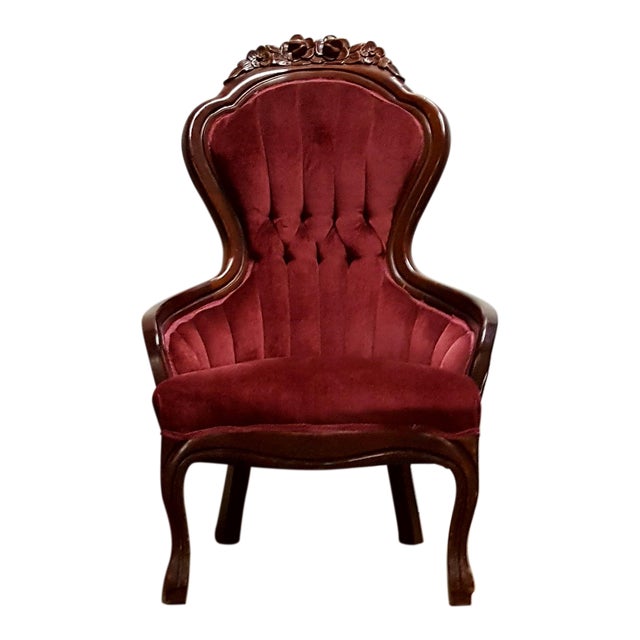Antique Red Velvet Slipper Chair Chairish