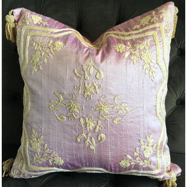 Pink Silk Embroidered Accent Pillow Chairish