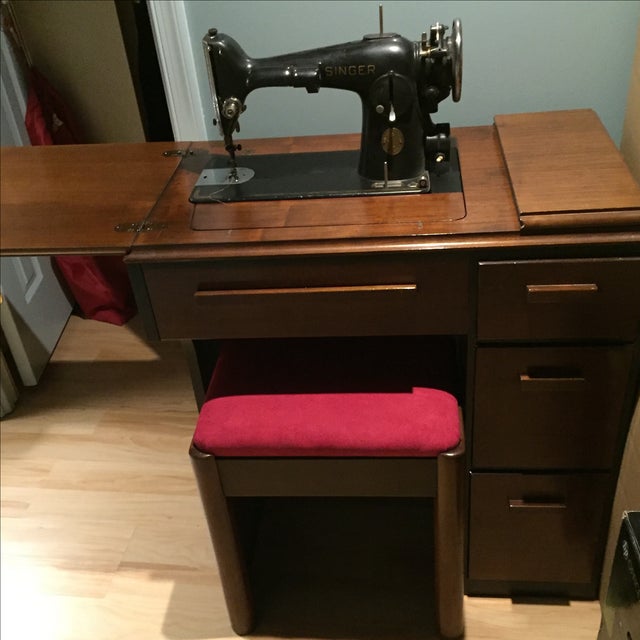Singer Sewing Machine in Console | Chairish