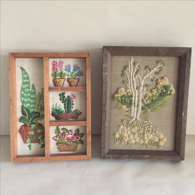 Vintage Cottage Embroidered Succulent Wall Decor, Set of Two Chairish