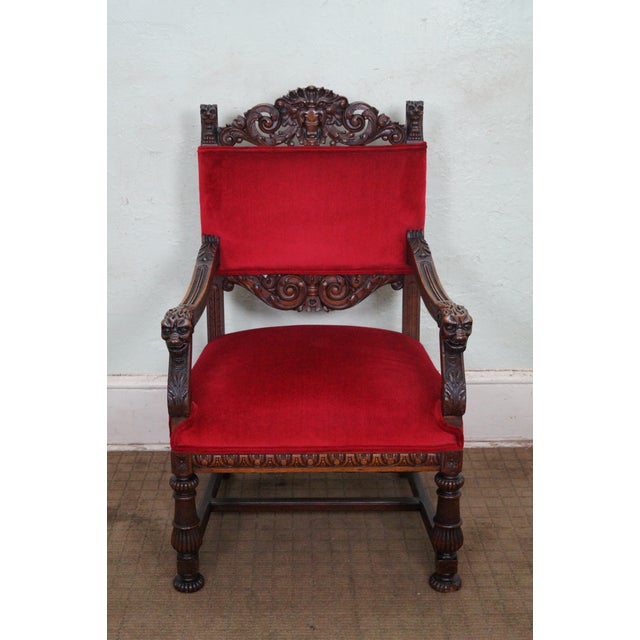 Antique Lion Head Solid Oak Renaissance Arm Chair Chairish
