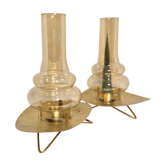 Mid-Century Glass Chimney Candle Holders - A Pair | Chairish