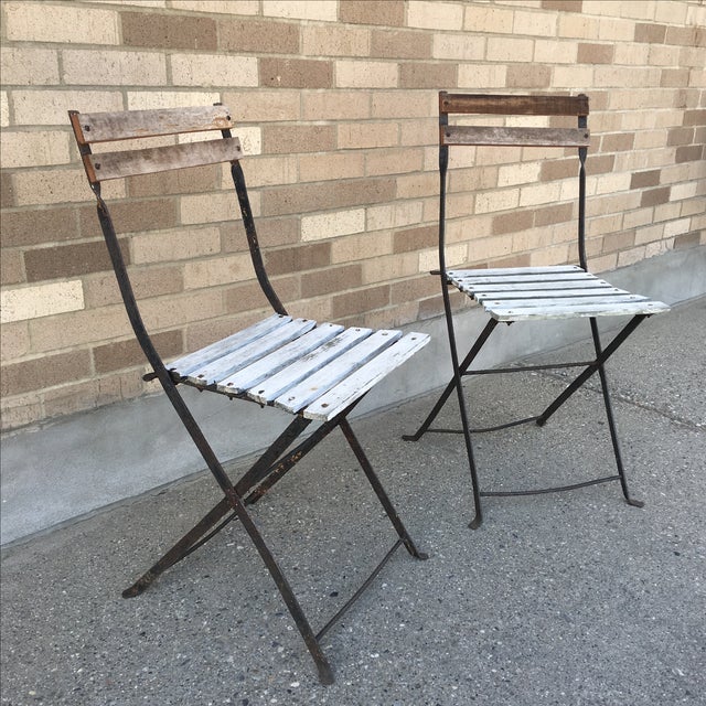 French Folding Metal Bistro Chairs - A Pair | Chairish