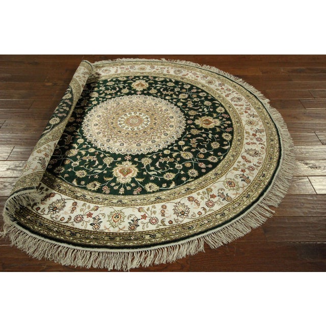 Round Persian Pure Silk Kashan Green Rug 6' x 6' Chairish
