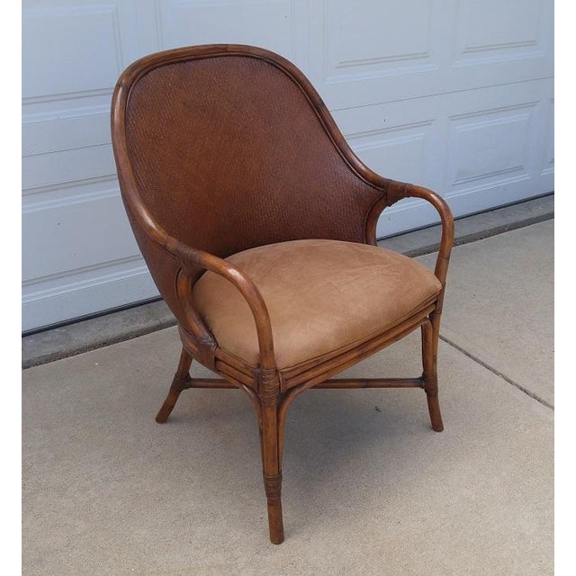 Glass, Bamboo, Rattan, and Leather Dining Table and Chairs ...